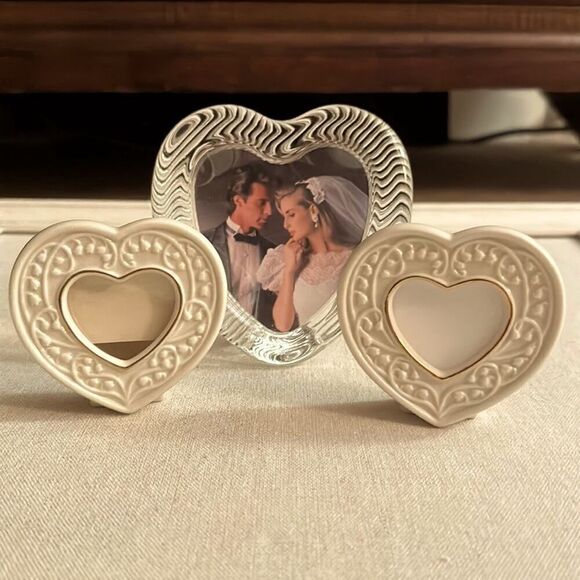 Lenox Wedding Promises 2 small heart frames & 1 crystal glass heart frame NWOT - Picture 1 of 11